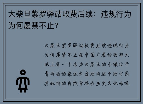 大柴旦紫罗驿站收费后续：违规行为为何屡禁不止？